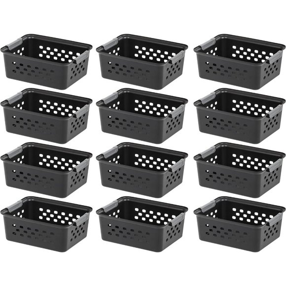 12Pack Black Small Shelf Storage Basket Organizer for Pantries - Picture 7 of 7